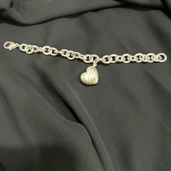 Sterling link with 14 kt gold accents Tiffany puffed heart bracelet. - Picture 4 of 5
